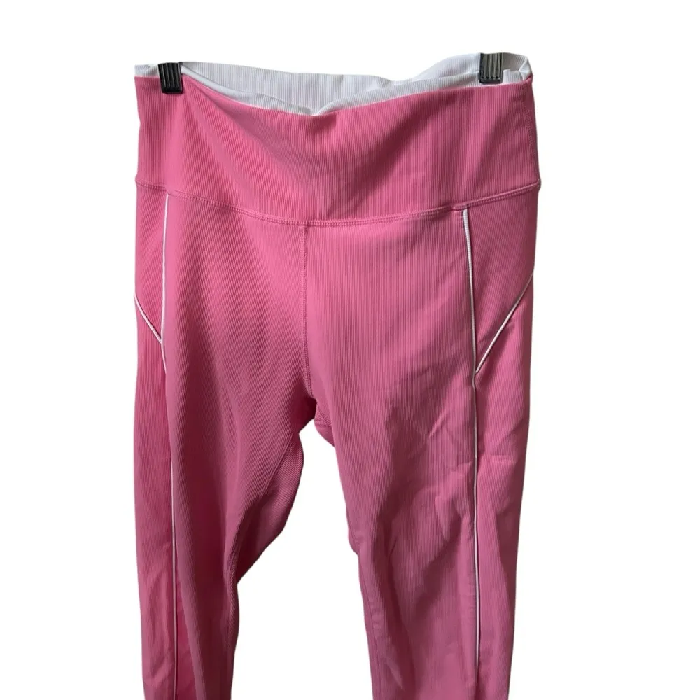 Wilo Pink With White Piping Yoga, Running, Fitness Full Length Sz Large Legging. - Image 2