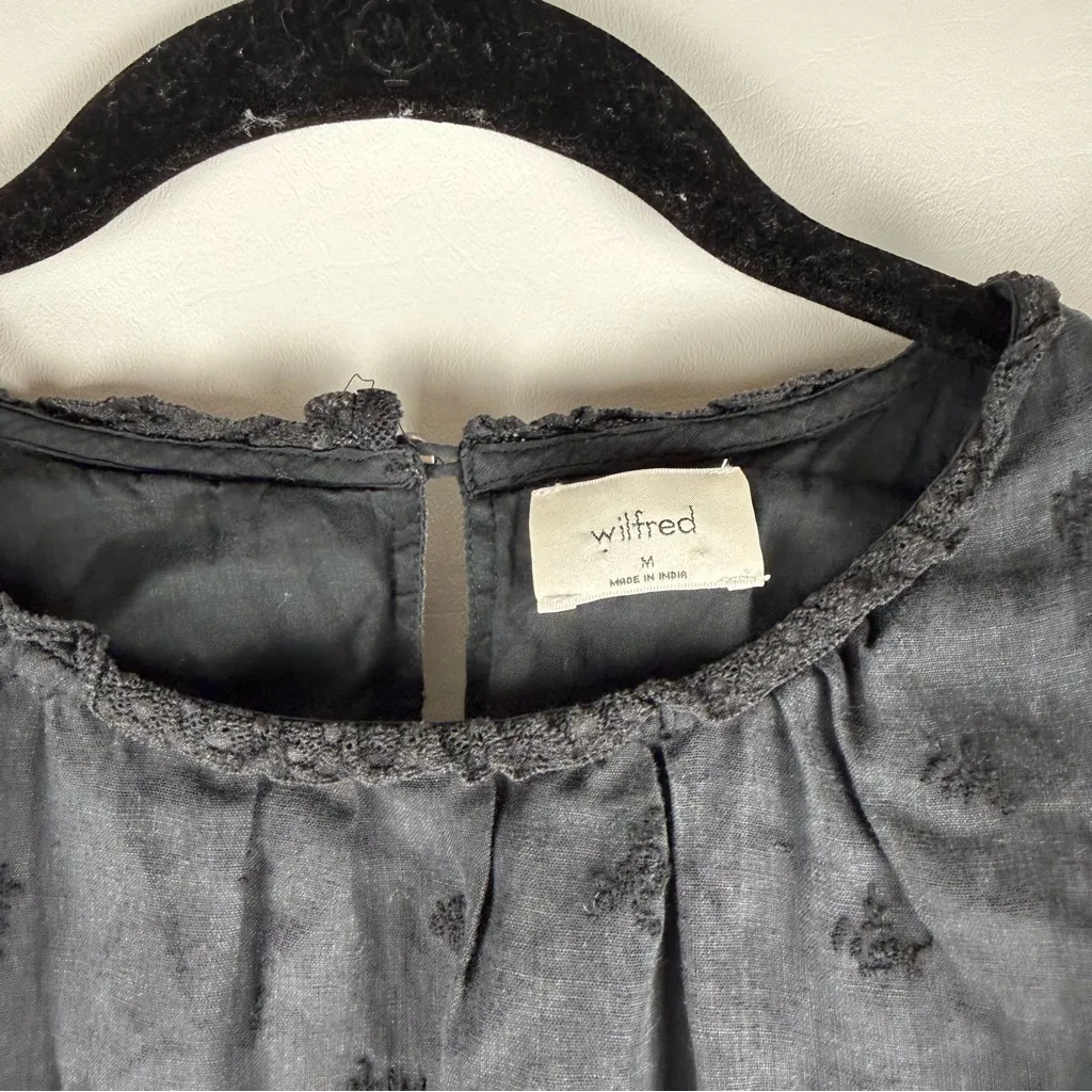 Wilfred Black Embroidered Tiered Midi Dress (M) - Image 2