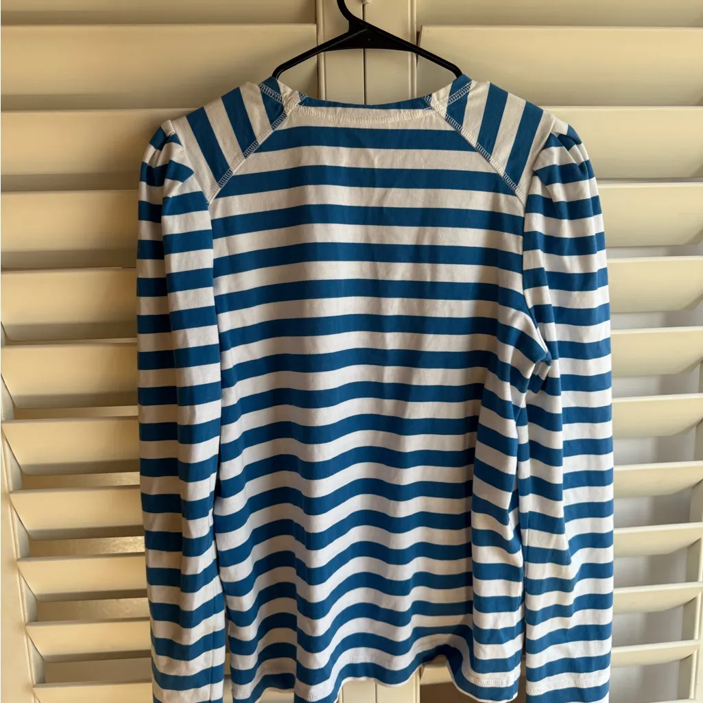 Ganni Blue and White Striped Top S - Image 5