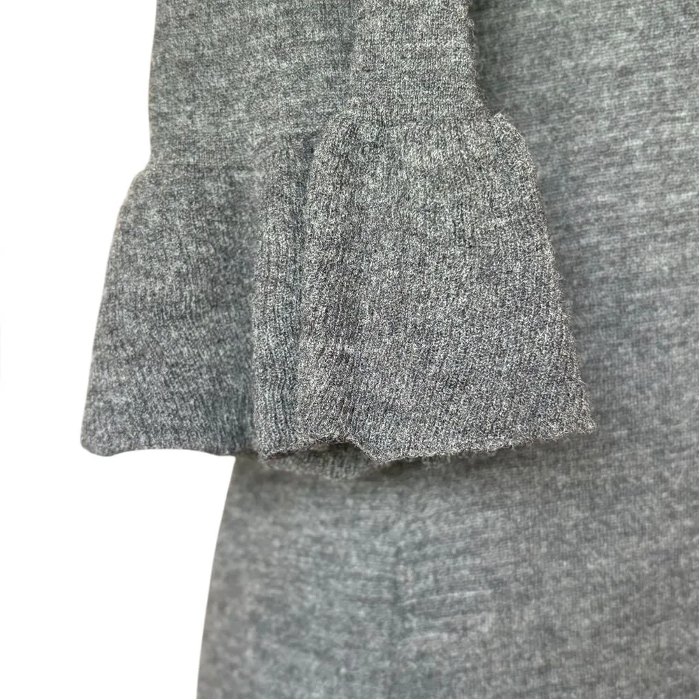 Free People Wool Mini Dress Ruffle Cuffs and Hem Scoop Neck Womens Large Gray - Image 4