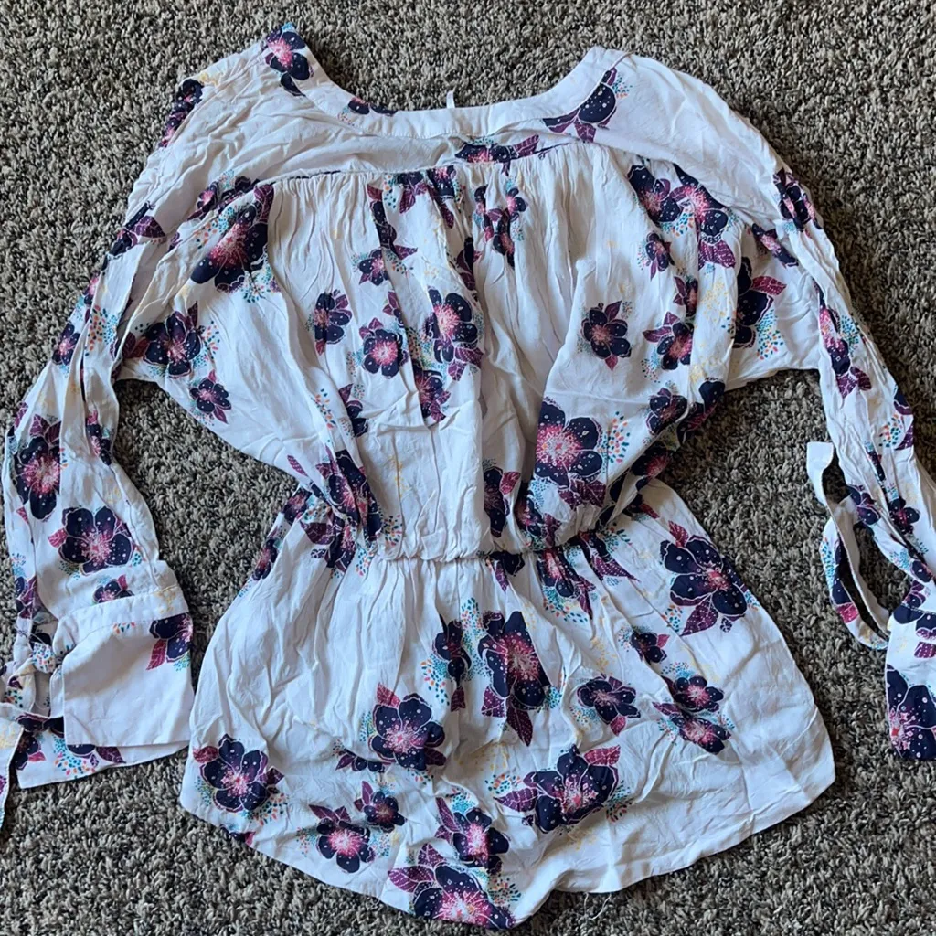 Free People FP Boho Floral Tunic Blouse Oversized XSmall - Image 8