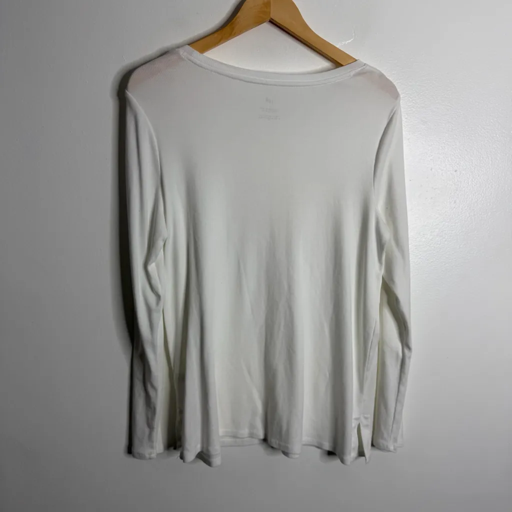 J. Jill White Long Sleeve Pima Crew Neck Tee Medium Stretch Comfort Basic Staple - Image 3