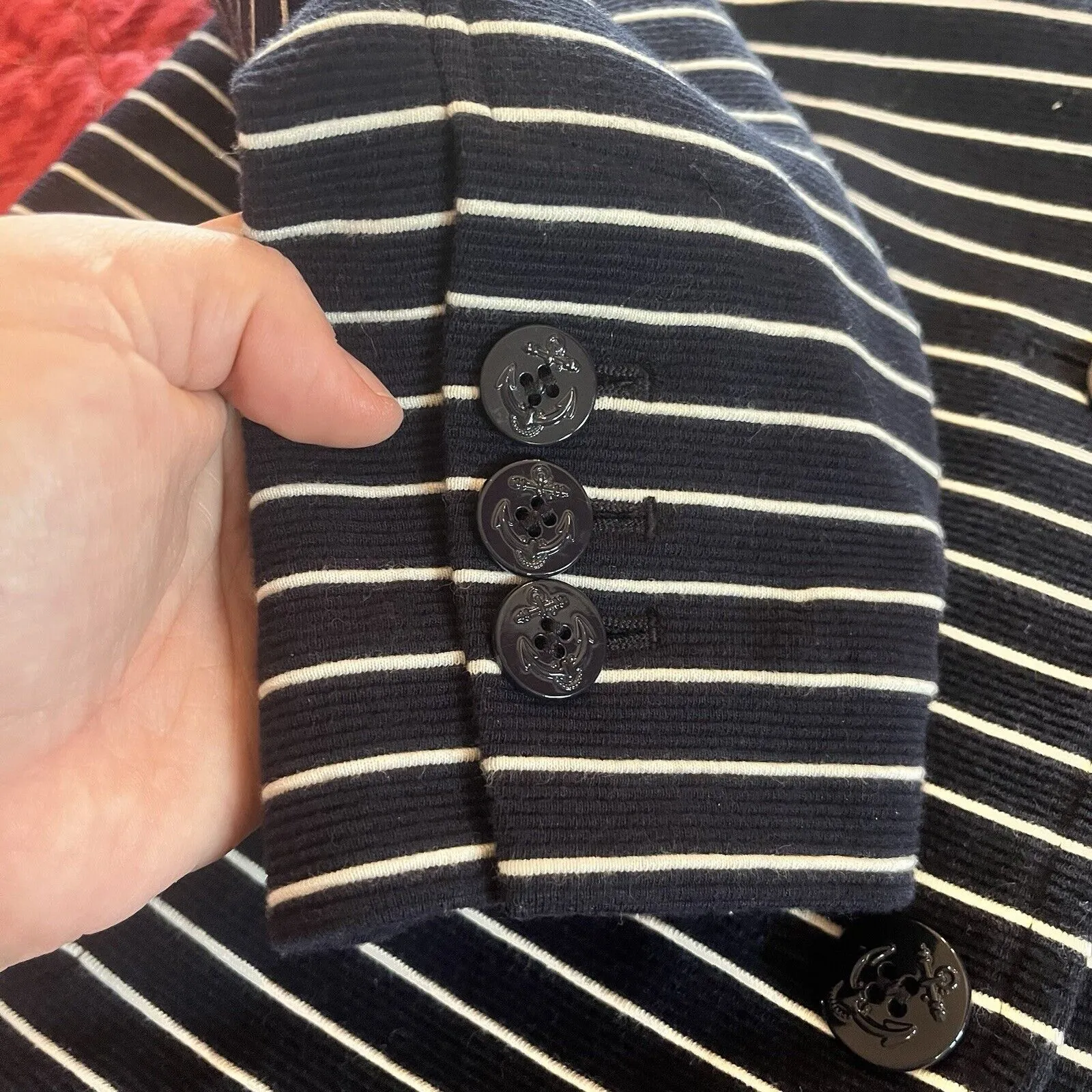 Talbots Knit Blazer Jacket Striped White Blue Nautical Button-Front Size M Pet - Image 5