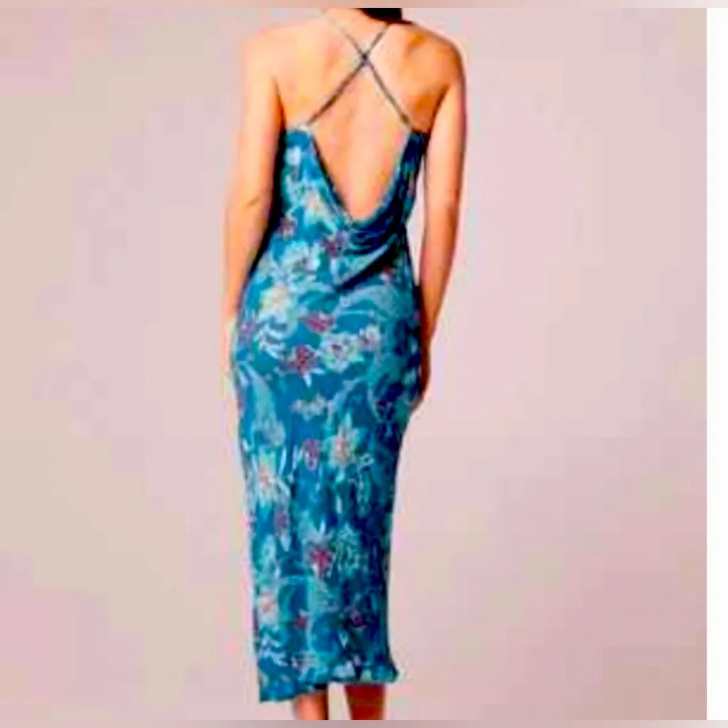 Band of the Free Band of Gypsies Audette Teal Flower Halter Dress NWT Blue Size L - Image 2