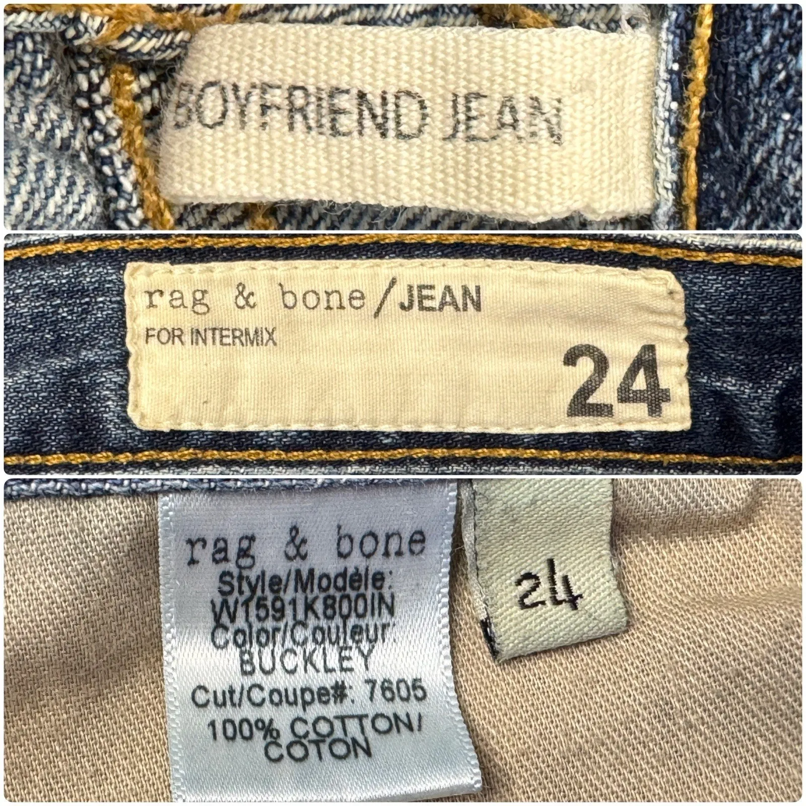 RAG & BONE For Intermix Boyfriend Jeans Distressed Knees Holes Buckley Blue 24 - Image 9