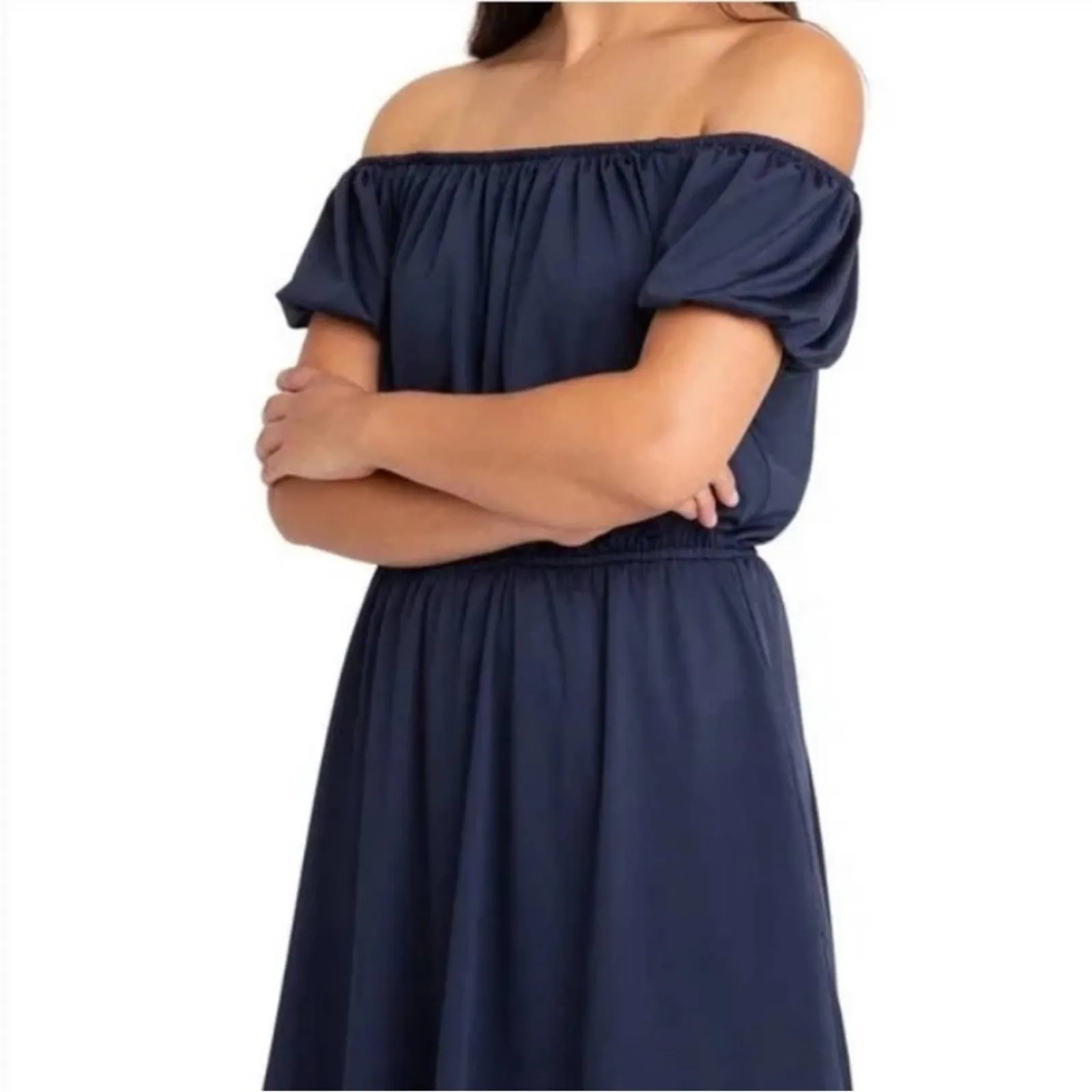 Black Halo off the shocker Short Puff Sleeves Navy Blue 6 Mini Dress NEW - Image 3