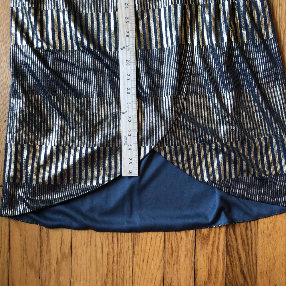 Hutch ModCloth NWOT Metallic Faux Wrap Long Sleeve Midi Gold Slate Grey Dress L Gray Size L - Image 4