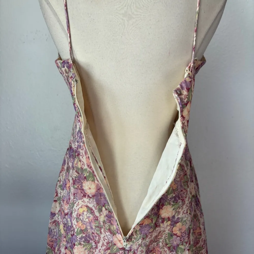 Vintage 70s Purple and Pink Sleeveless Floral Full Length Formal Dress Size 12 - Image 8