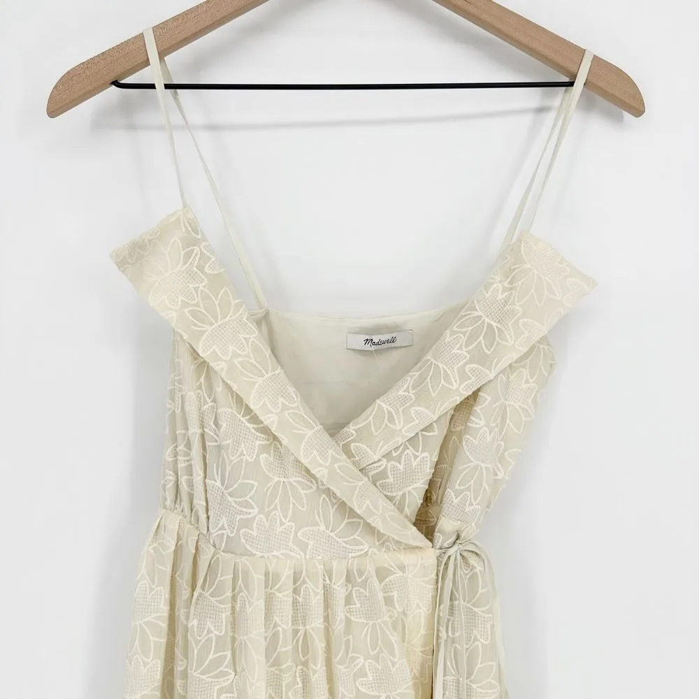 NEW Madewell Embroidered Pleated Wrap Dress Midi Sleeveless in Ivory Women's S - Image 3