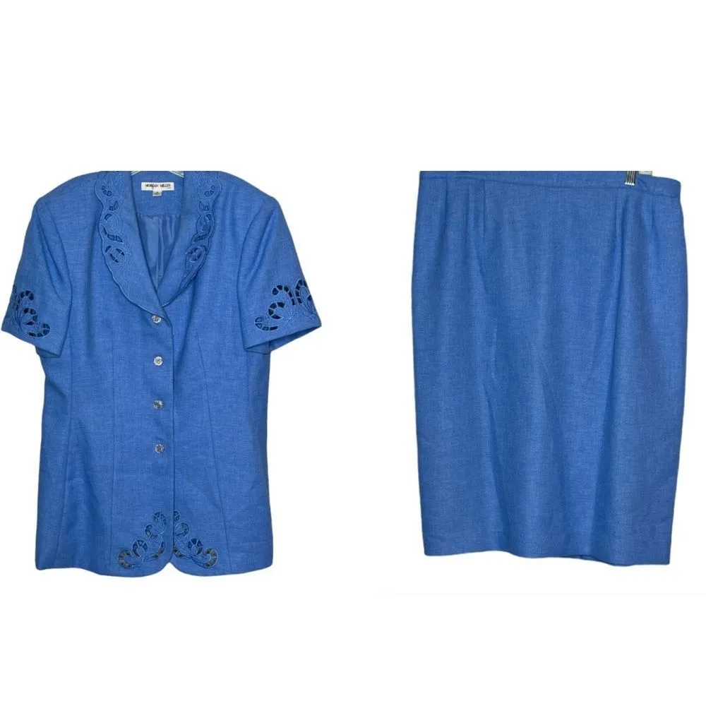 Vintage Morgan Miller‎ Skirt Set Blue Size 16 - Image 2