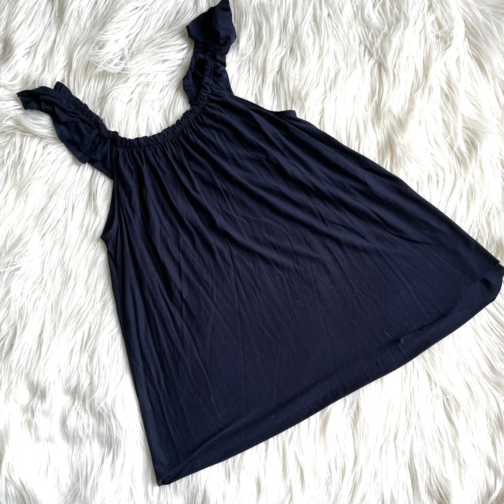 T-Bags Navy Blue Ruffle Off the Shoulder Top - Image 2