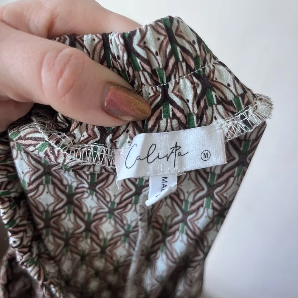 Calista Patterned High Rise Wide Leg Pants M Green Size M - Image 3