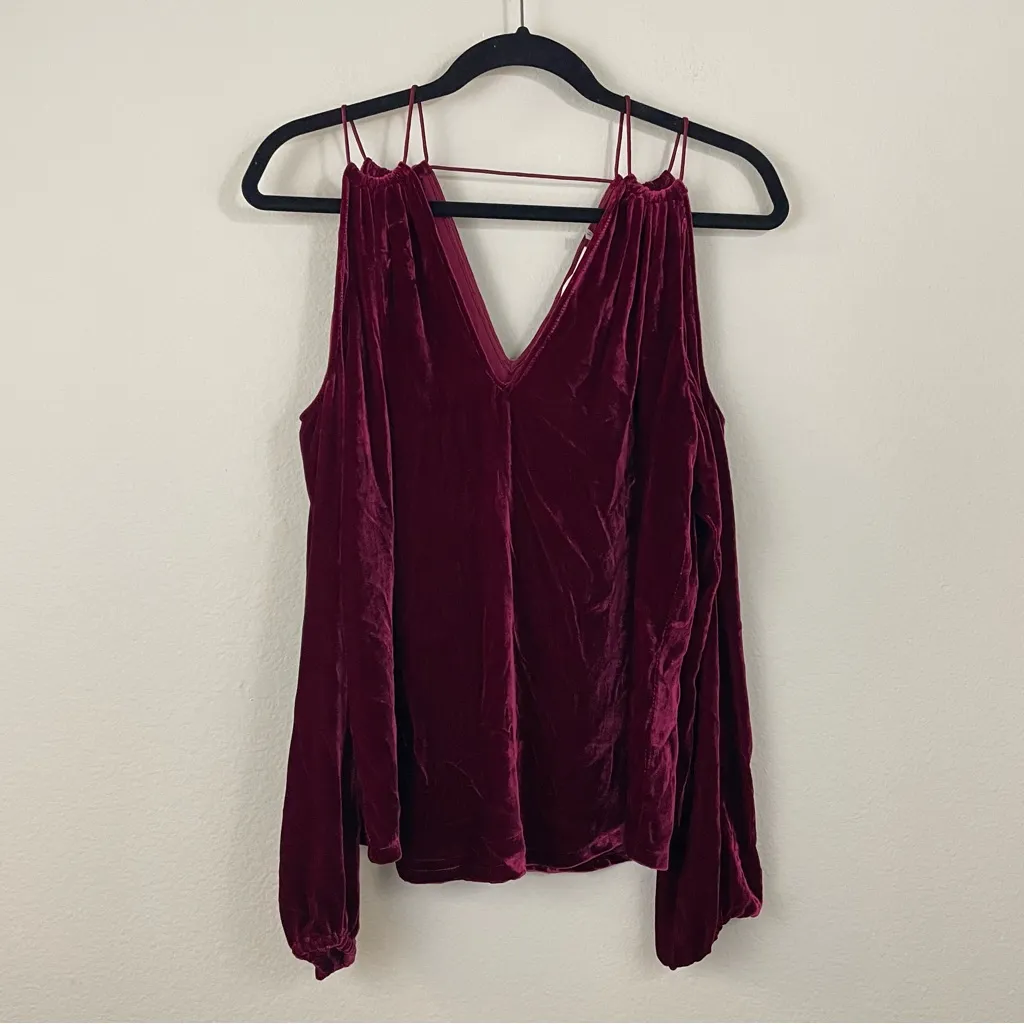 Ramy‎ Brook Burgundy Cold-Shoulder Velvet Top Size Small - Image 2