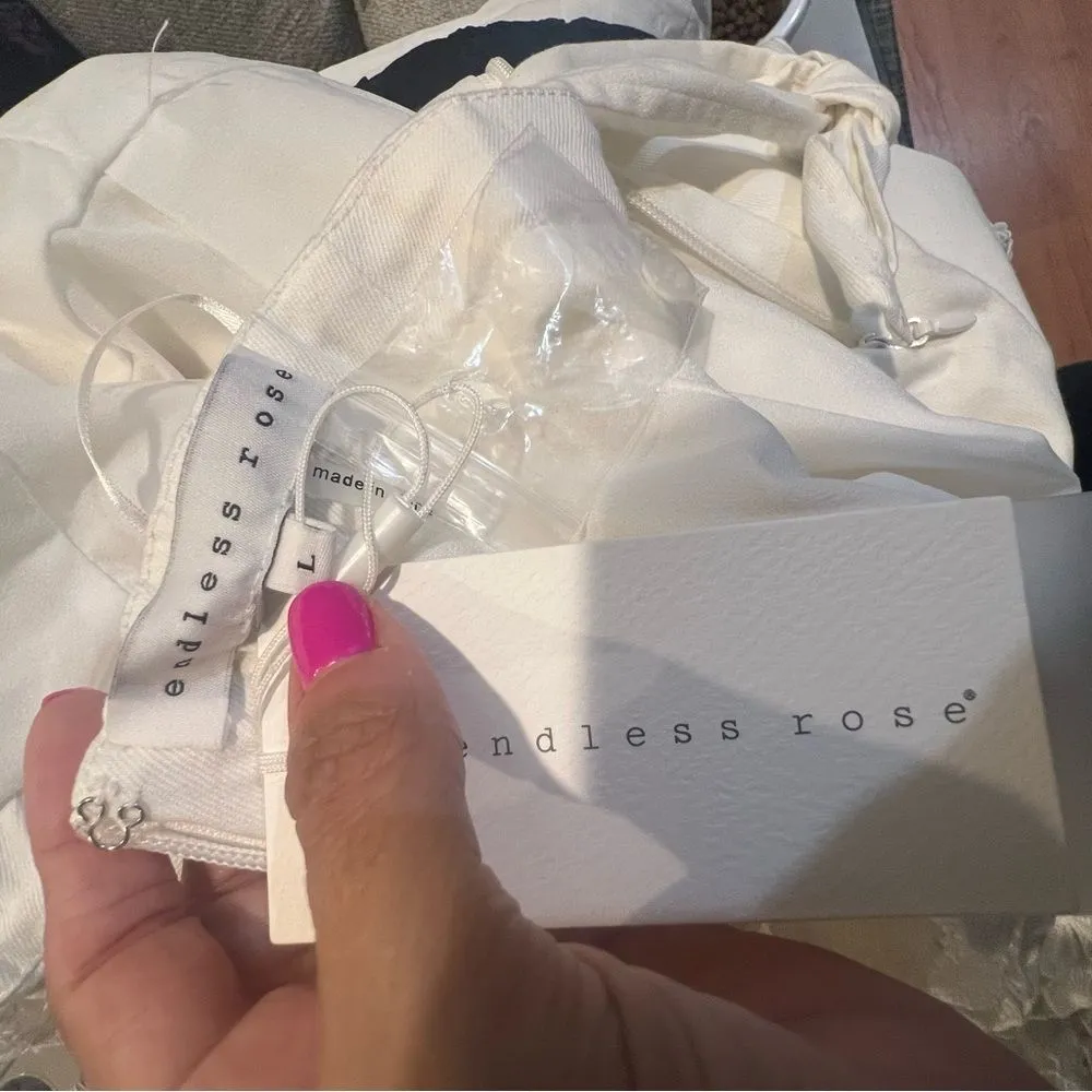 NWT Endless Rose White lace Tiered off the shoulder women's mini dress large - Image 13