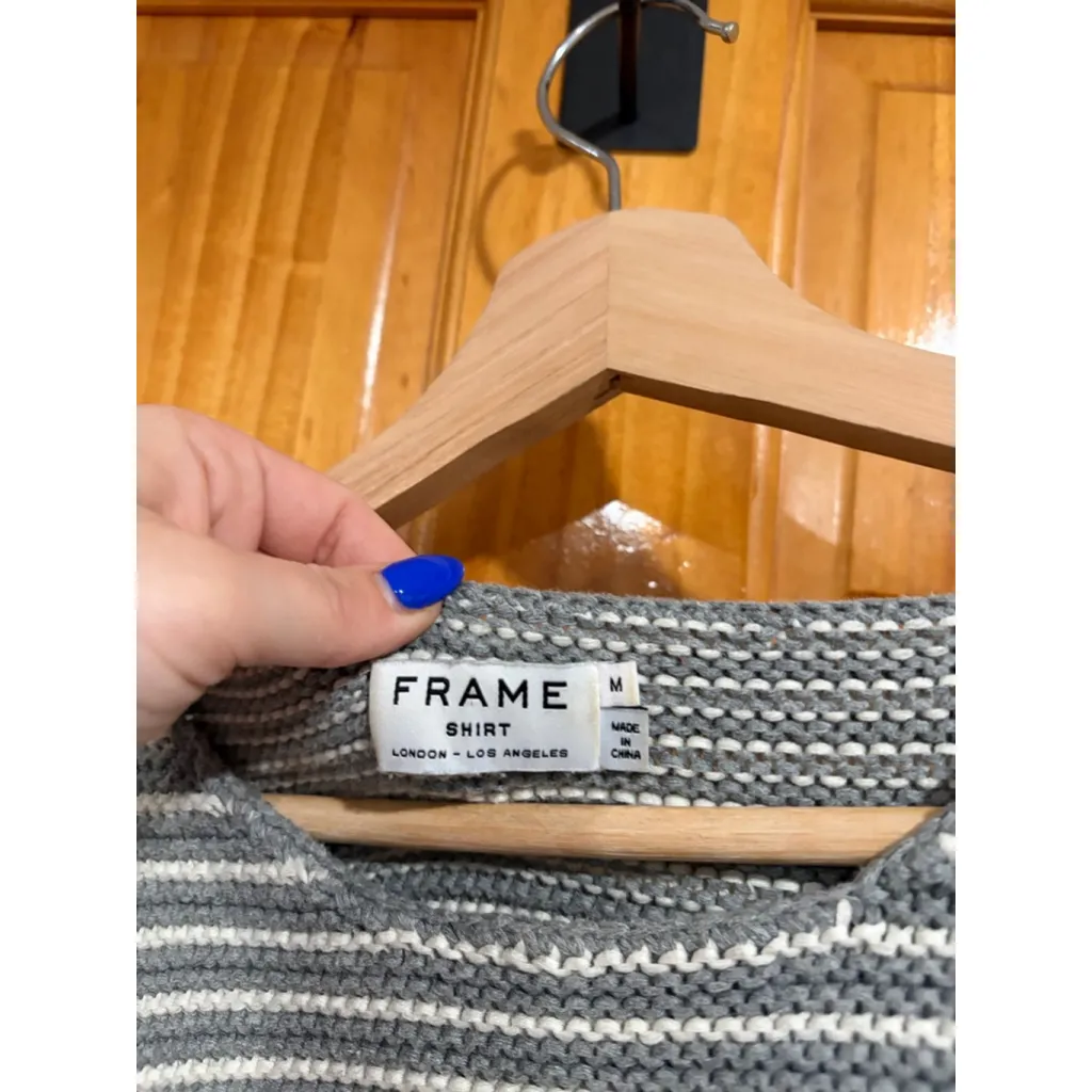 FRAME Striped Cotton Knit Sweater Gray Cream Women’s M Minimalist Chic - Image 3