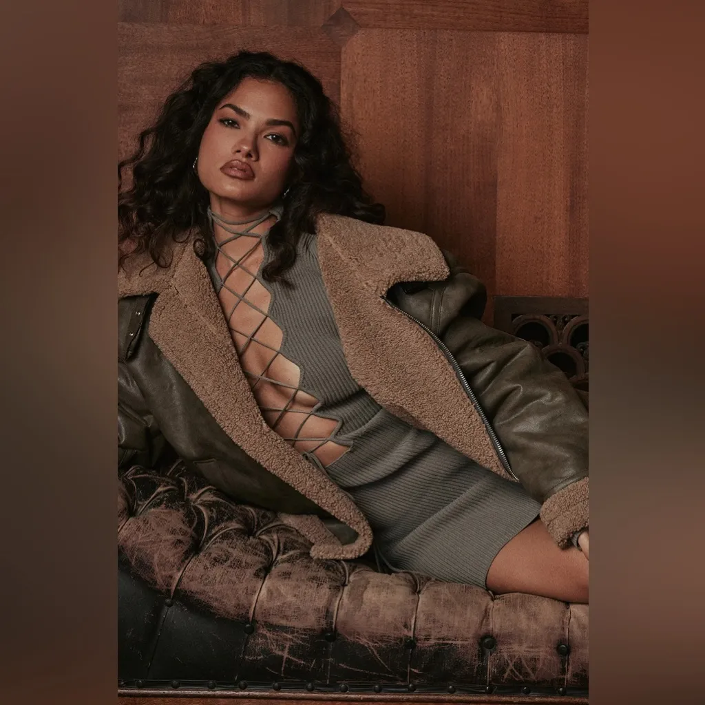 NWT Jada Artichoke Knit Lace Up Dress Size Small Bodycon Romantic Mini - Image 2