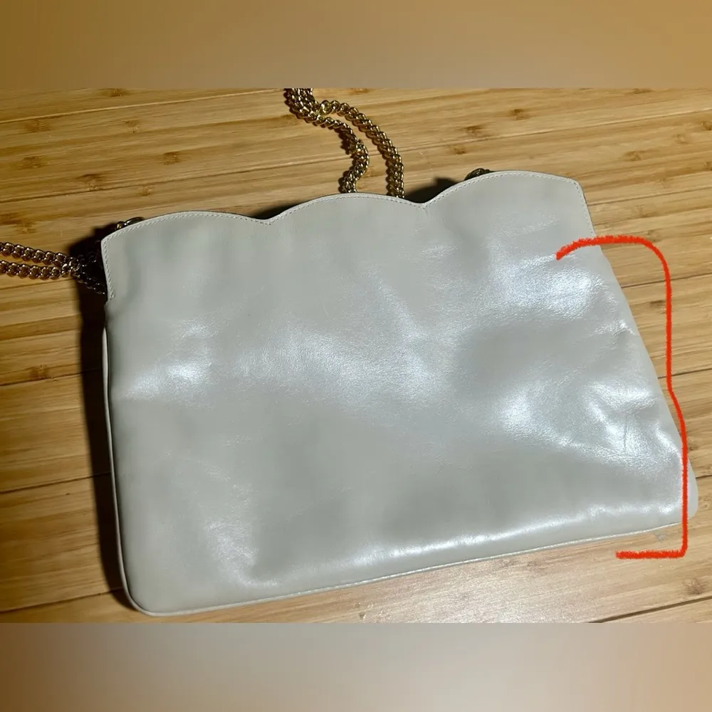 Vintage Ferragamo Bag Cream Gold Chain Party 1980s Clutch Leather - Image 5