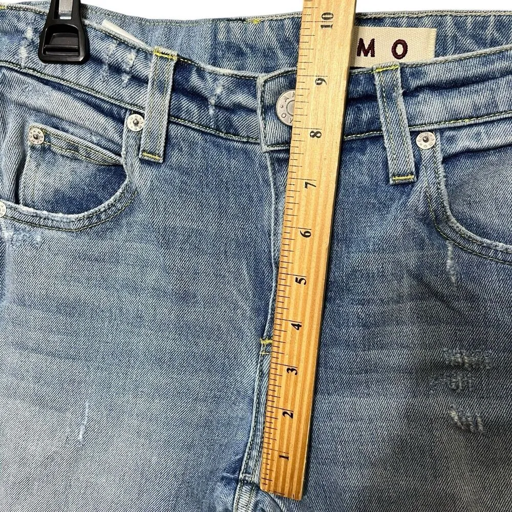 AMO Kick Crop Jeans in Sweet Cheeks Distressed Raw Hem Mid Rise Women’s Size 26 Blue - Image 12