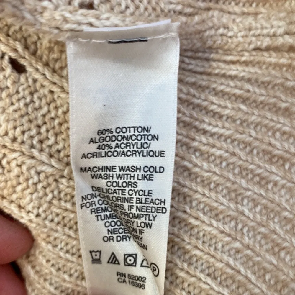 Dkny Beige Cable Knit V-Neck Hooded Sweatshirt EUC Sz Sm Cotton Pullover - Image 8