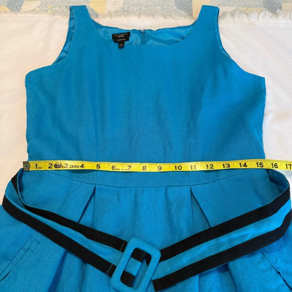 Talbots Pure Irish Linen Blue Midi Dress W/ Belt Women’s Size 10 Lined - Image 10