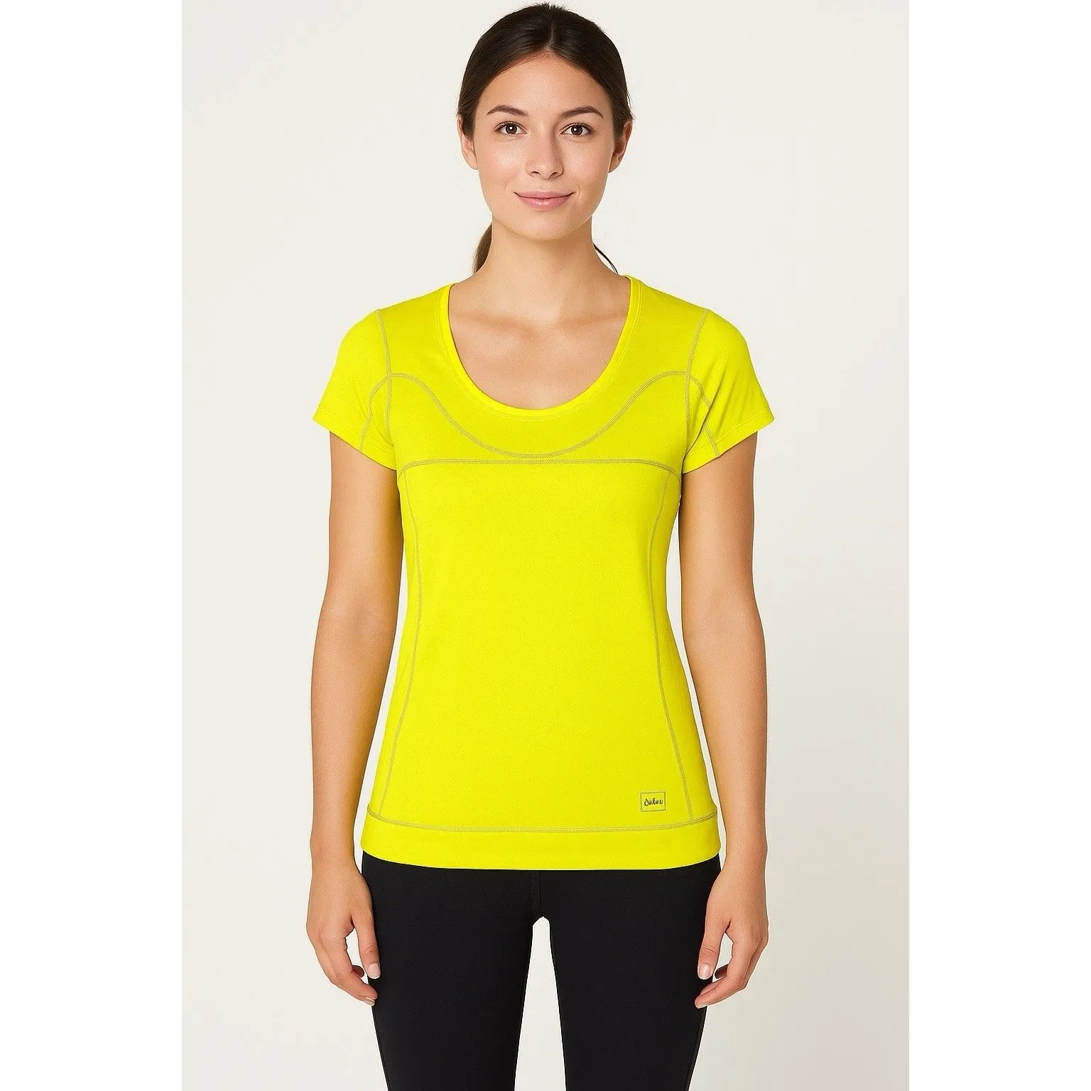 REI Shirt Womens Large Short Sleeve Lightweight Neon Yellow Stretch - Image 4