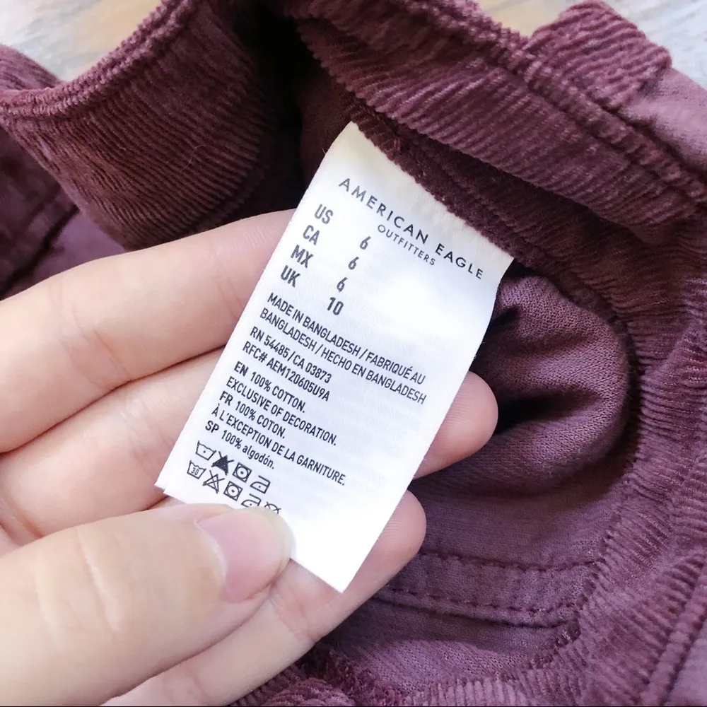 American Eagle • burgundy corduroy overall shorts romper shortalls maroon romper - Image 6