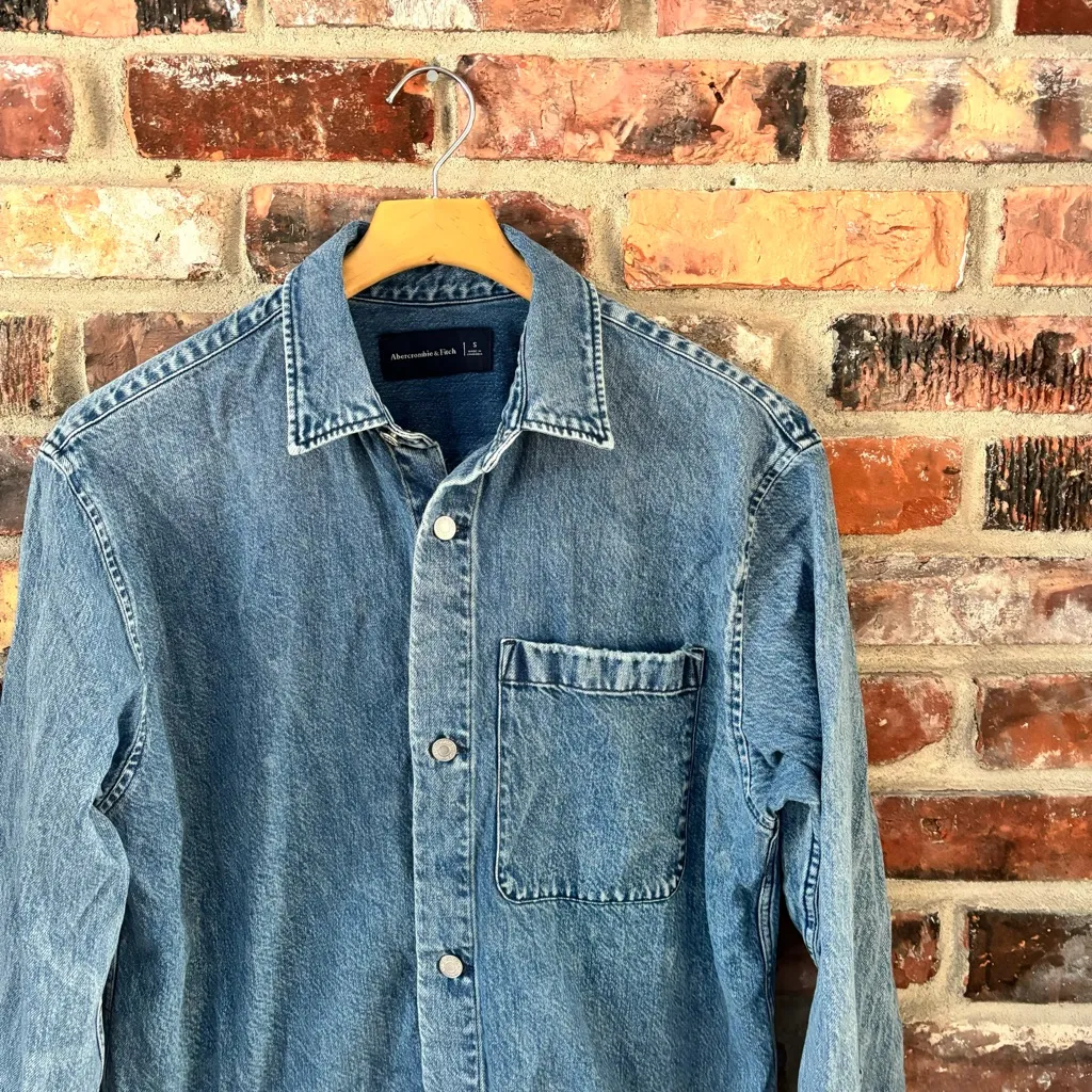 Abercrombie Blue Denim Button Front Long Sleeve Jean Shirt Top, S - Image 3