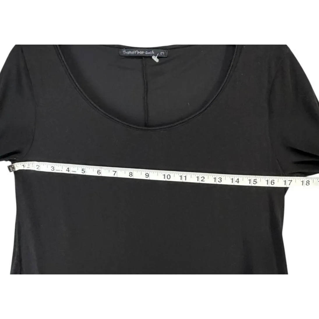 Transit Par Such T Shirt Dress M Black Modal Wool Stretch Asymmetric Lagenlook Size M - Image 7