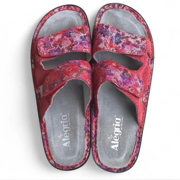 Alegria Women US 9.5 10 Red Floral 40 CAM-138 Double Strap Slides Sandals NICE!! - Image 5