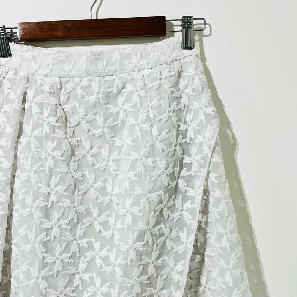 Tanya Taylor Rare White Lace Knee Length Diagonal Slit Floral Skirt Size 6 - Image 7