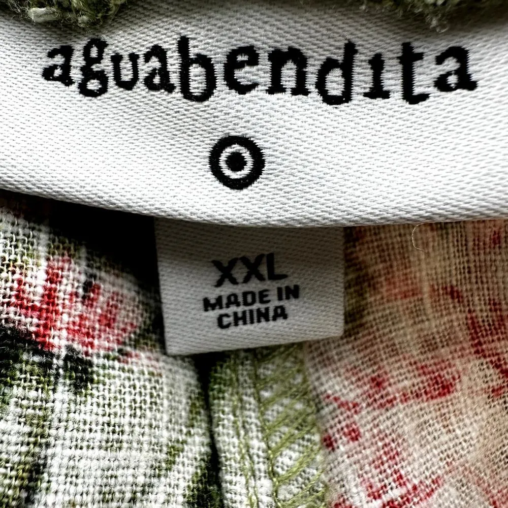 Agua Bendita X Target Wide Leg Pants Peony Floral Tie Waist Linen Green Pink XXL - Image 4