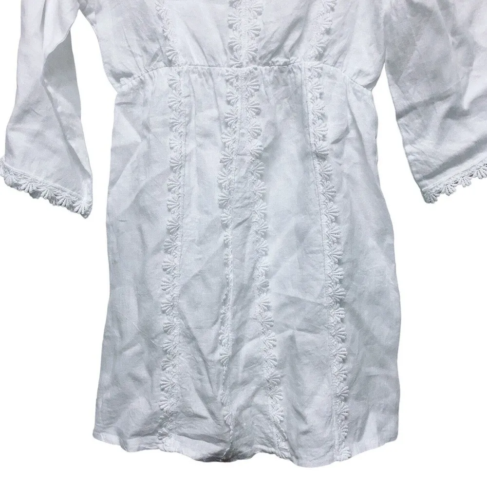 Valentina Naldi 100% Linen White BOHO Embroidered Lace Med Dress Lagenlook Italy - Image 2