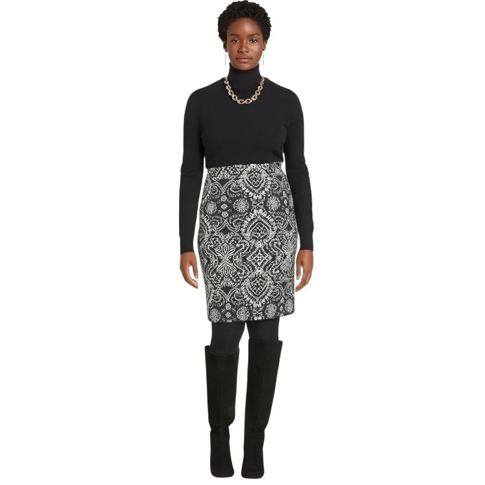 Roz & Ali Dressbarn Pencil Skirt Black Cream Baroque Textured Women’s Size Large - Image 11