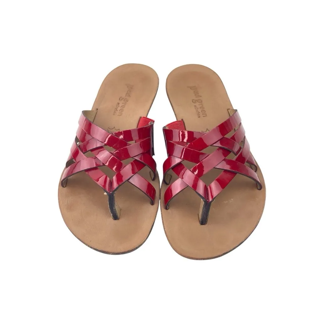 *Paul Green Sandals Womens 5.5 Red Patent Leather Strappy Flip Flop Quiet Luxury - Image 2