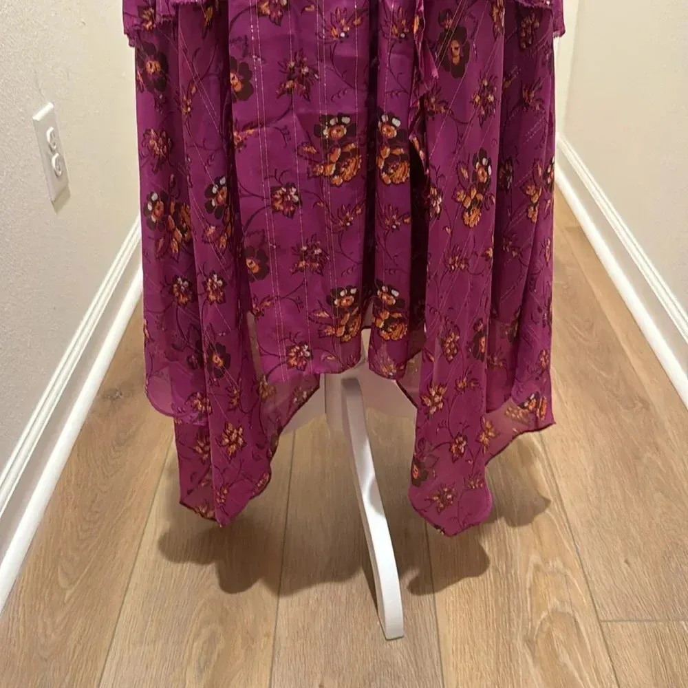 Ulla Johnson Torri Magenta Midi Silk Floral Print Skirt - Image 5