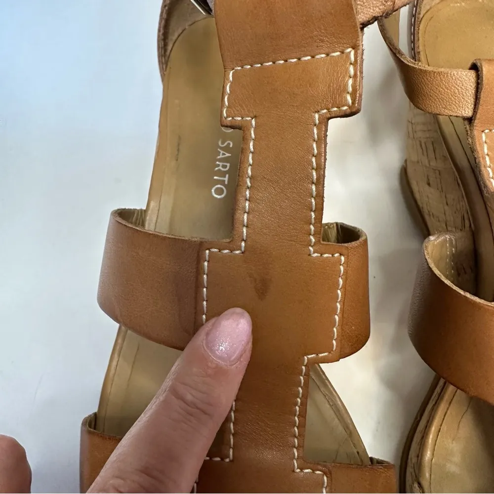 Franco Sarto Women's Wedge Sandals Falco Size 8.5 Cork Platfrom Gladiator Cognac - Image 7