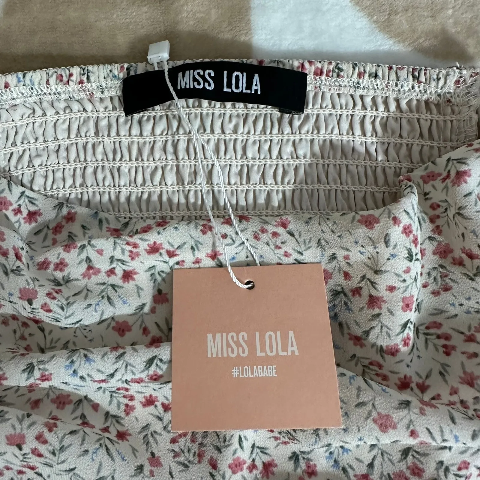 NWT Miss Lola | Floral Corset Top Smocked Beige Floral‎ | Women's S - Image 5