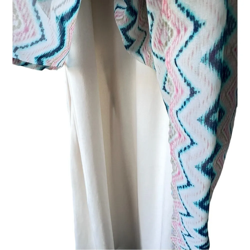 Women's maxi long print lance zigzag pattern trim lily rose sun dress cream S. - Image 7
