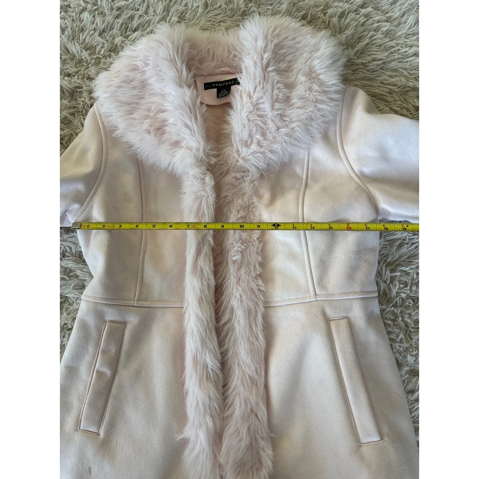 Rampage Women's Pink Suede like Faux Fur Trimmed Lined Winter Coat Jacket Size L - Image 10