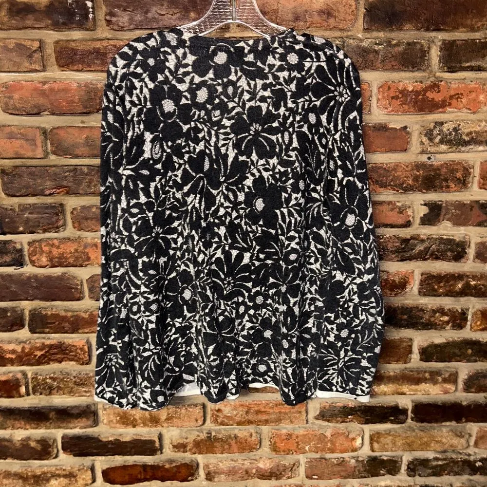 Elena Solano Beige Black Lace Floral Print Wool Rabbit Hair Cardigan Sweater 1X - Image 5