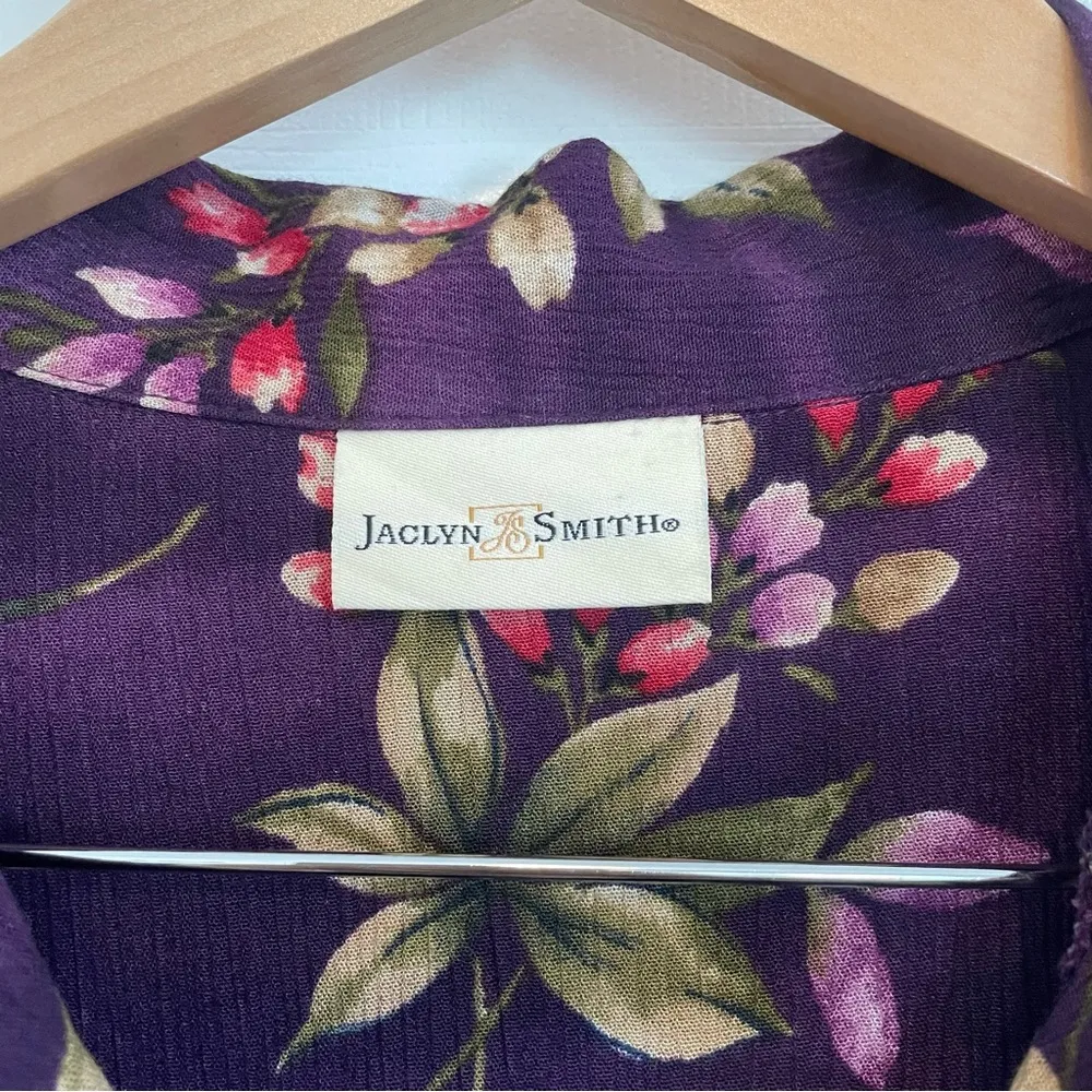 Purple Vintage Floral Short Sleeve Button Up Shirt Jaclyn Smith Collar Tropical - Image 5