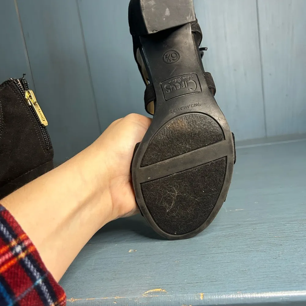 Circus by Sam Edelman Strappy Heels Womens Size 6.5M Black Suede Slip On Comfort - Image 7