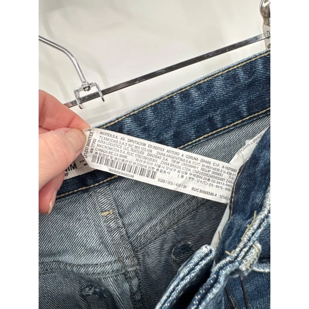 Zara Straight Leg Button Fly Jeans Womens 2 Blue Cotton Raw Hem Side Slit NEW‎ - Image 10