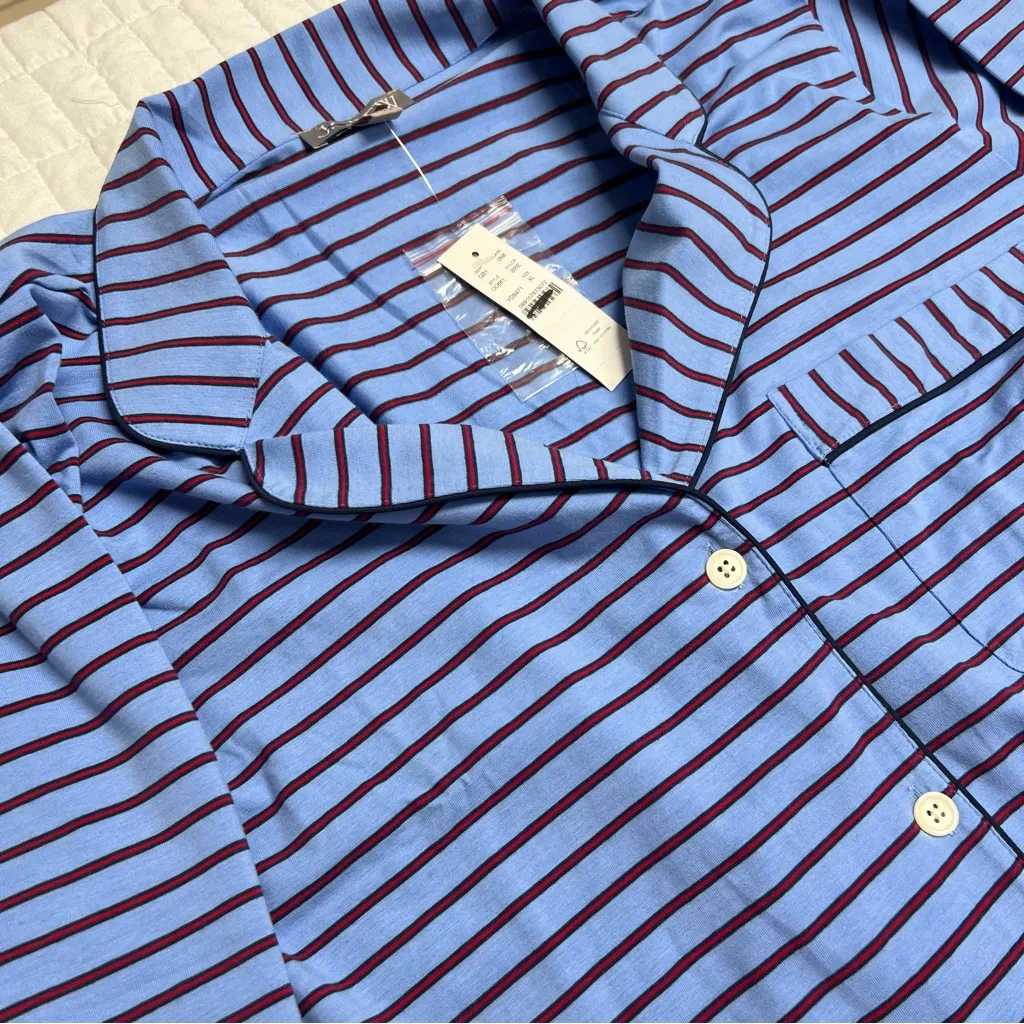 J. Crew Dreamy cotton-blend Pajama Pant Set in Blue Red Stripe Size XL NWT - Image 5