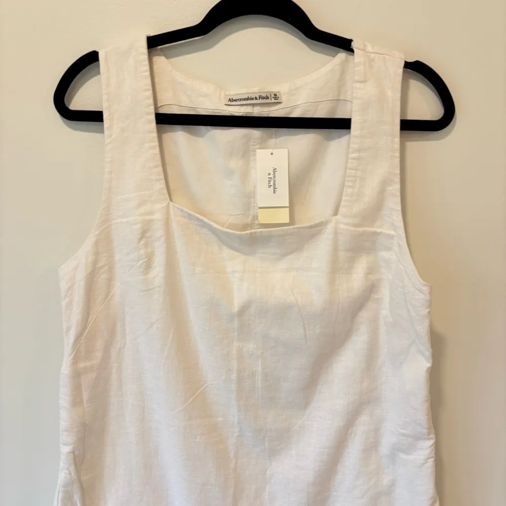 Abercrombie & Fitch White Linen Blend Mini Dress Tank Top Square Neck Medium NWT - Image 2