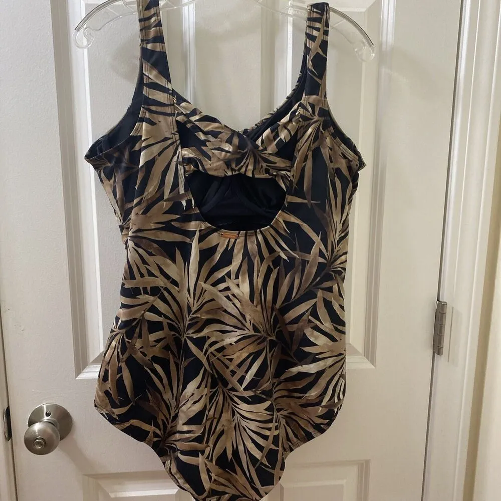 Lands End Womens Black Brown Beige Size Ten Draped Front  One Piece Swimsuit 18 - Image 5