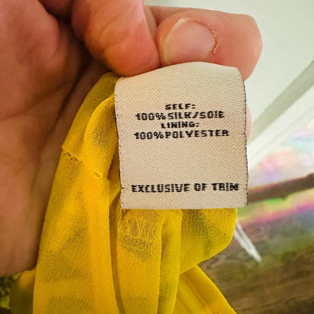 TANYA TAYLOR Yellow Blue Printed Silk Chiffon V-Neckline Maxi Dress Size 2 - Image 12