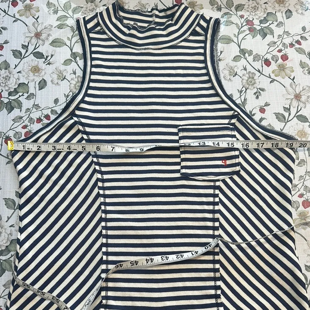 Pilcro Striped Sleeveless tank Top Navy and White mock neck cotton blend size XL - Image 7