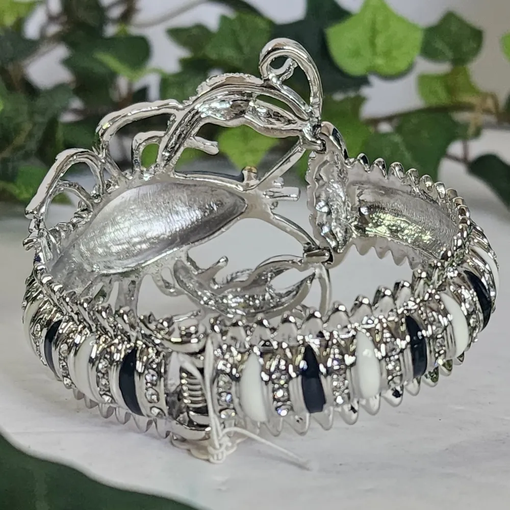 Silver Lobster with Crystals and Enamel Inlay Hinge / Clamper Bracelet - Image 3