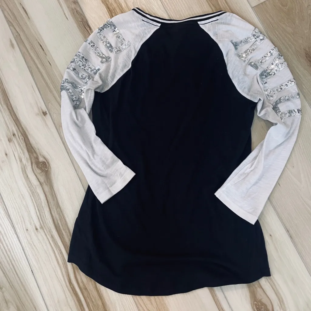 Pink Victoria's Secret Silver Sequin Baseball Tee Shirt Top Size Extra Small - Image 14
